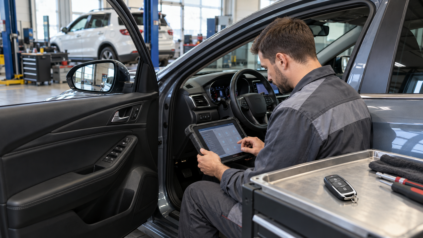Диагностика системы бесключевого доступа Hyundai сканером в автосервисе